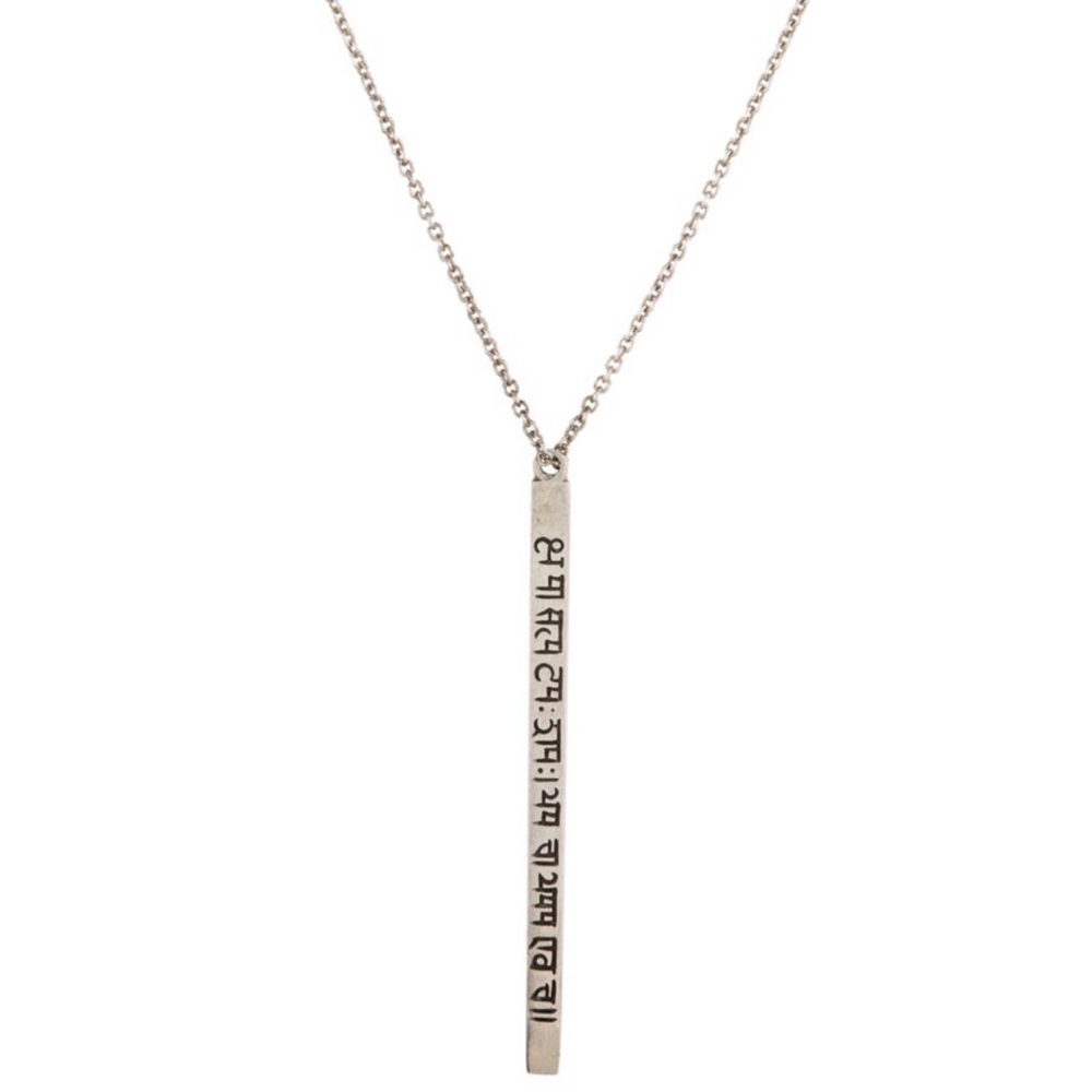 Me & Ro long Sanskrit pendant necklace.
